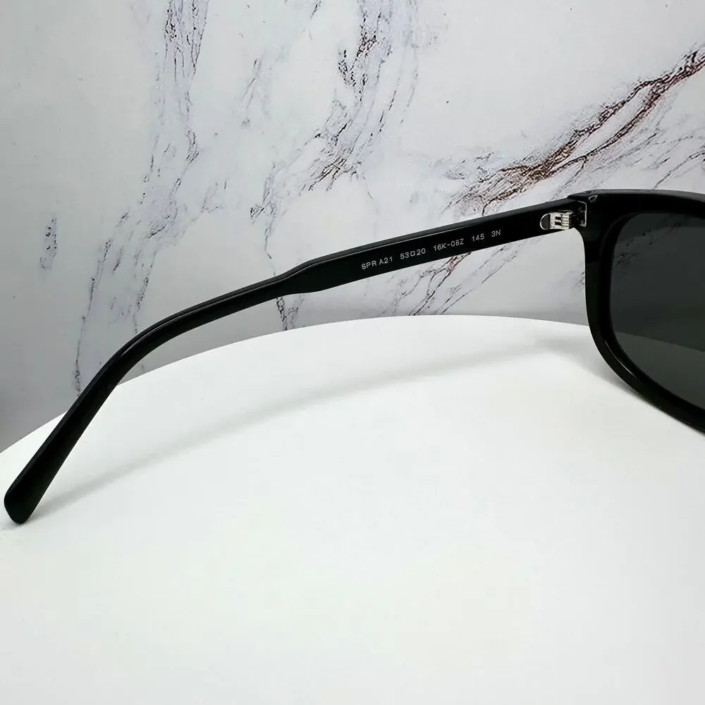 New PRADA Sunglasses Black Acetate Square Silver Metal Logo 53mm Gray Lens